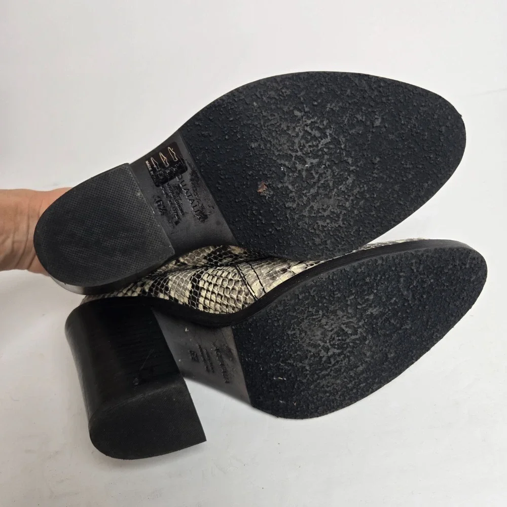 Aquatalia Women's Size 6.5 Leather Ivory Black Snakeskin Slip On‎ Heeled Booties